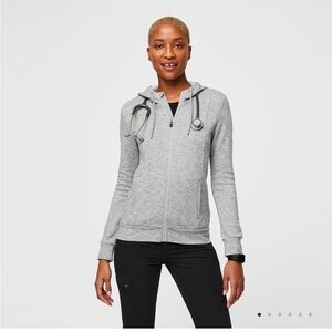 FIGS Women’s Essential Hoodie Zip Up Jacket Size Small Heather Grey